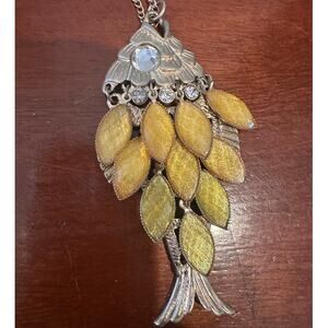 American Eagle FISH Pendant Long Boho Necklace 36" - 38" long Gold Yellow
